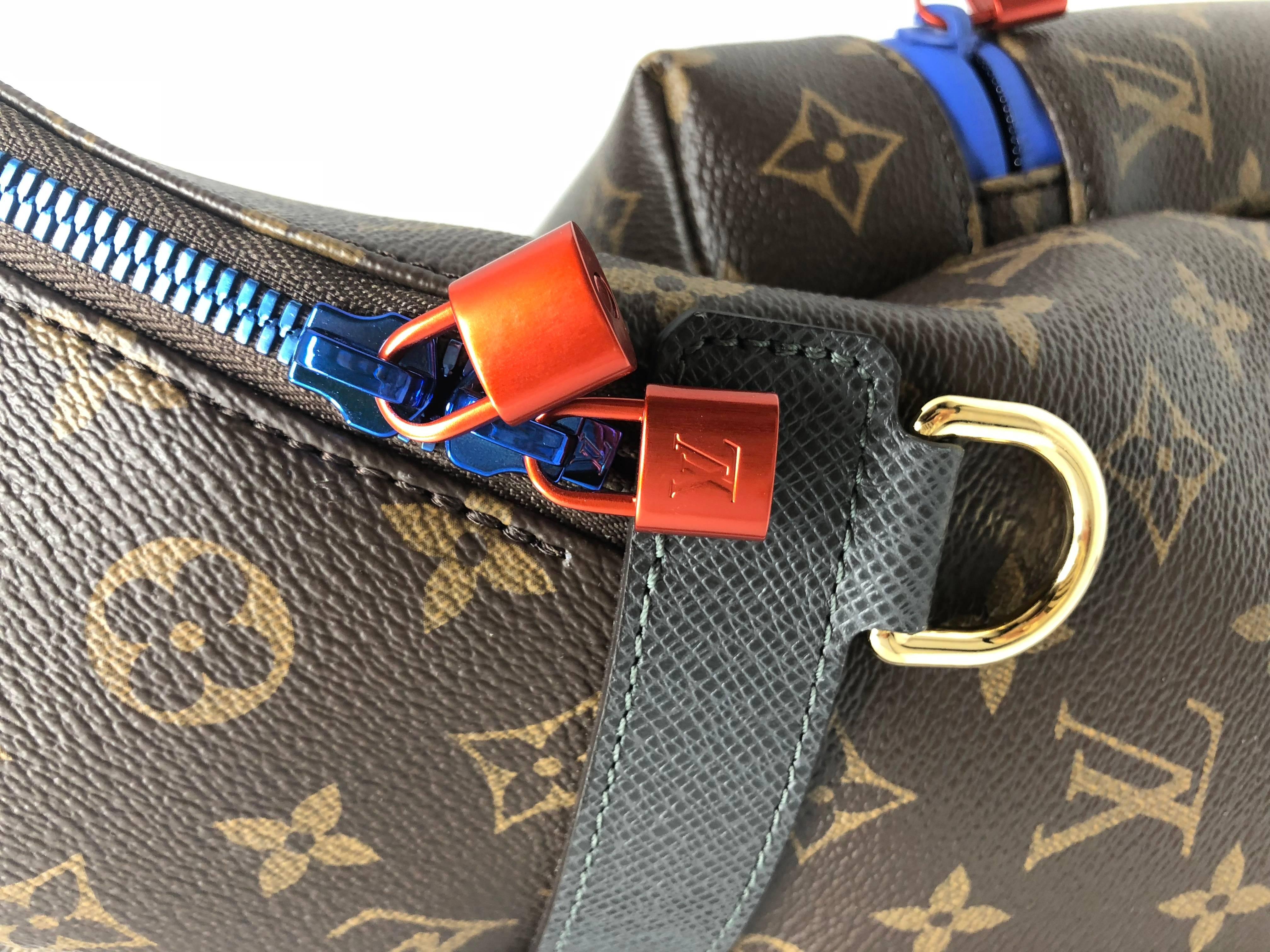 Sold out and last collection designed by Kim Jones for LV. The Apollo backpack is a sports-inspired bag that mixes the monogram canvas with scuba zips and colorful hardware. Brand new with dust cover. 2018 collection. 