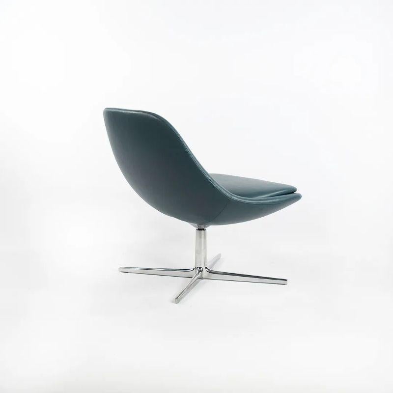 Aluminum 2018 Bernhardt Design Chiara Swivel Chairs in Blue Leather 2x Avail For Sale