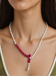20.18 Carat Pear Red Gemstone Necklace 10.6 Ct Trillion Diamond 14k White Gold