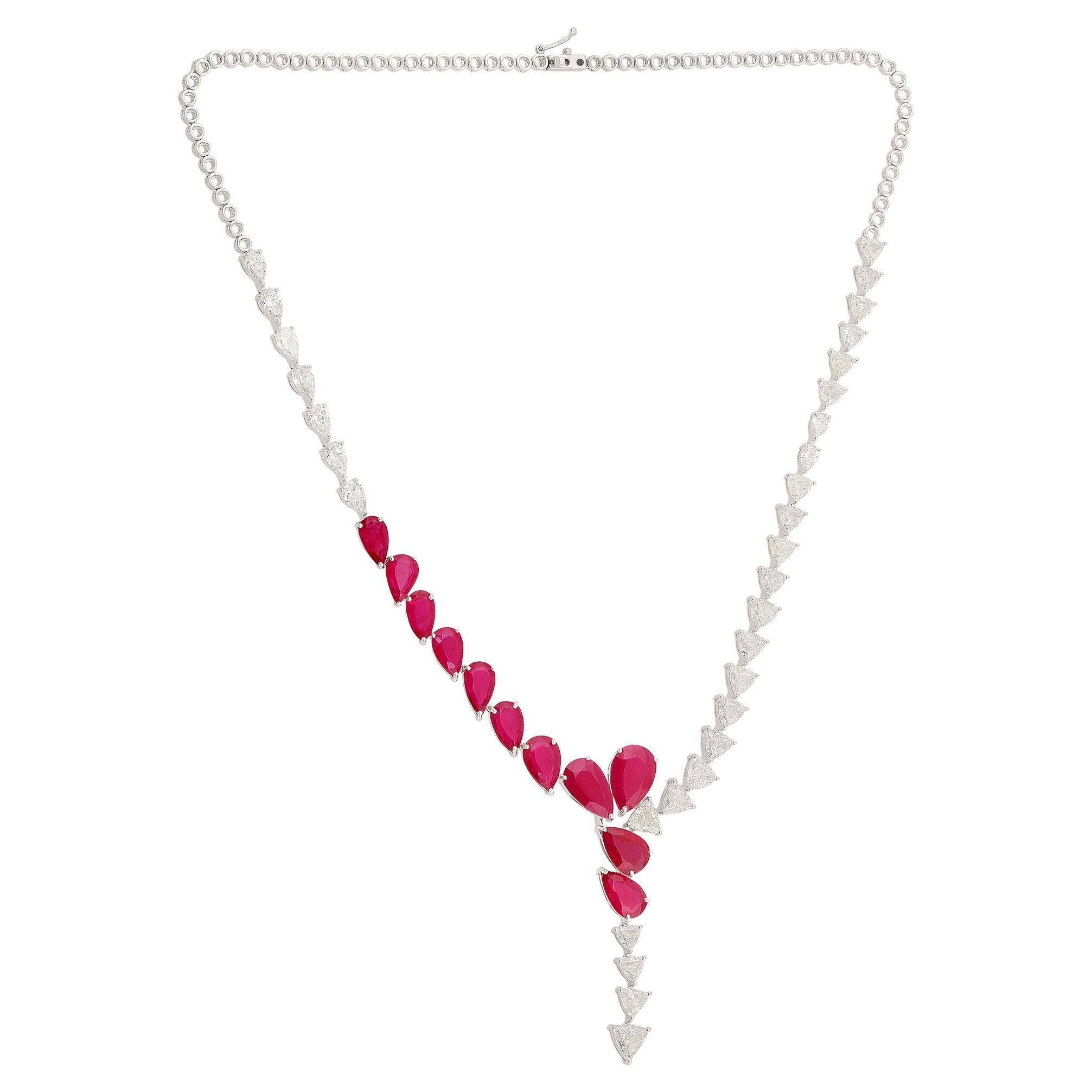 20.18 Carat Pear Red Gemstone Necklace 10.6 Ct Trillion Diamond 18k White Gold