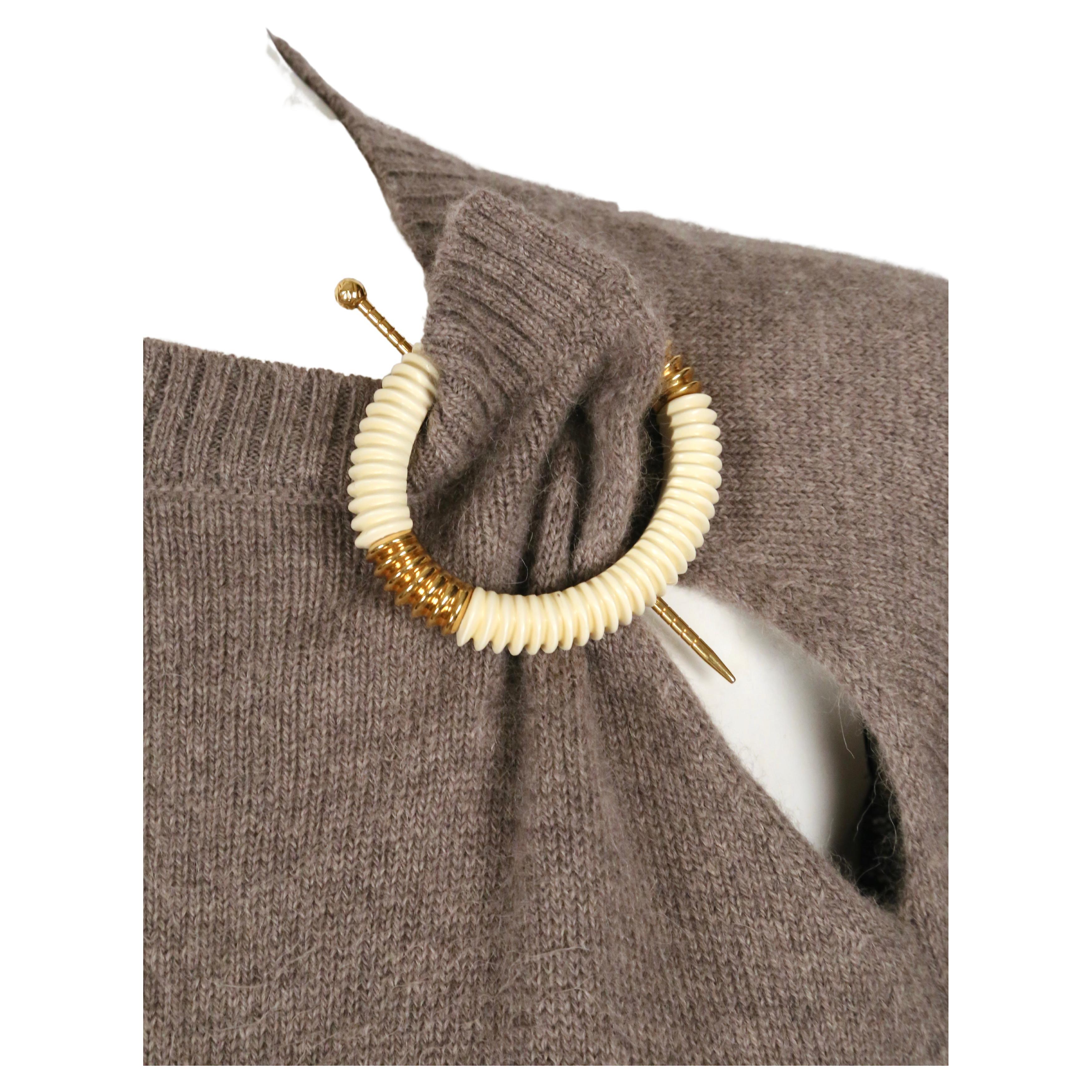 2018 CELINE by PHOEBE PHILO taupe oversized fuzzy sweater with brooch In Good Condition In San Fransisco, CA