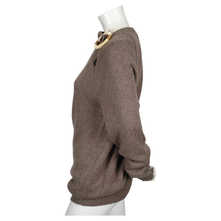 2018 CELINE by PHOEBE PHILO taupe oversized fuzzy sweater with brooch