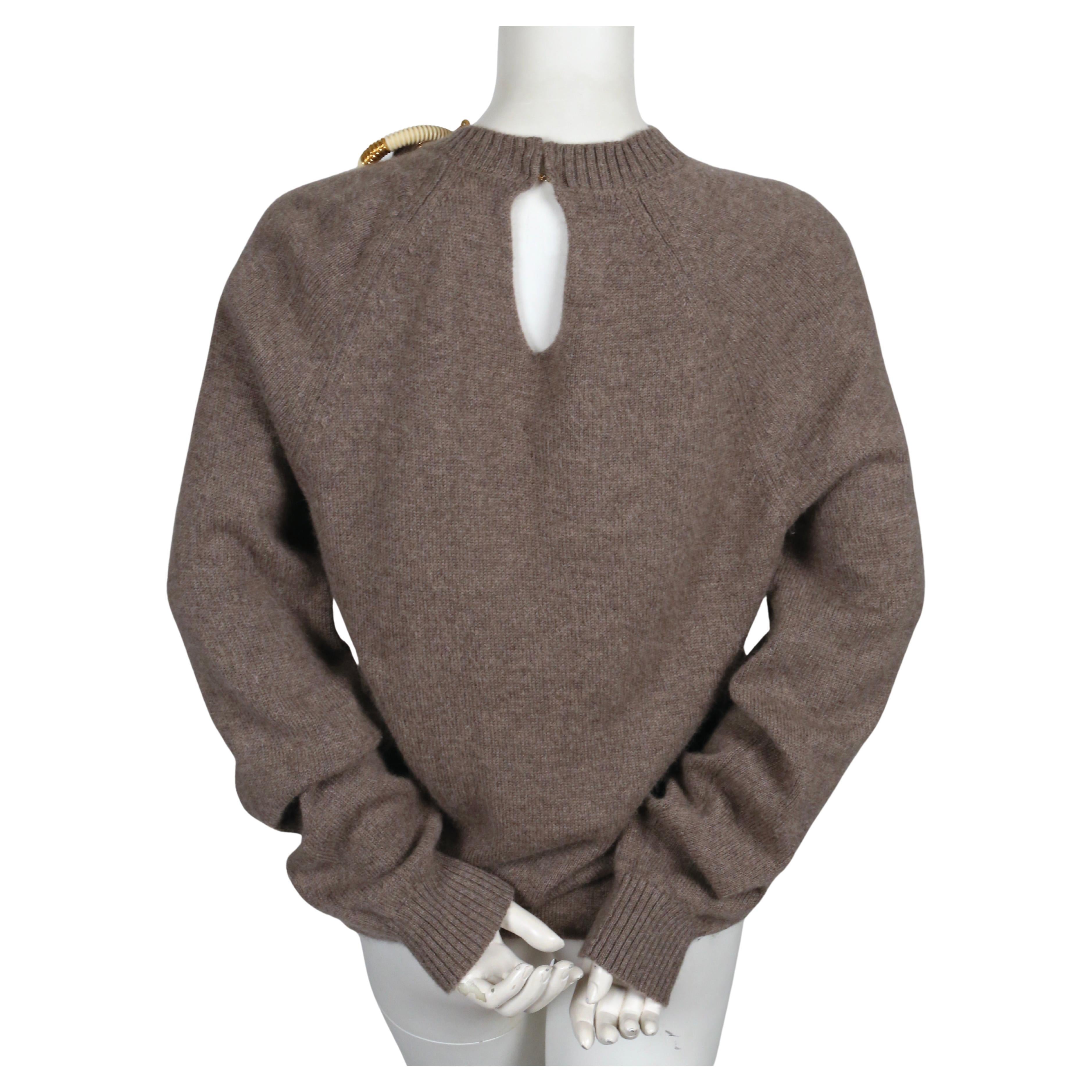 2018 CELINE by PHOEBE PHILO taupe oversized fuzzy sweater with brooch 2