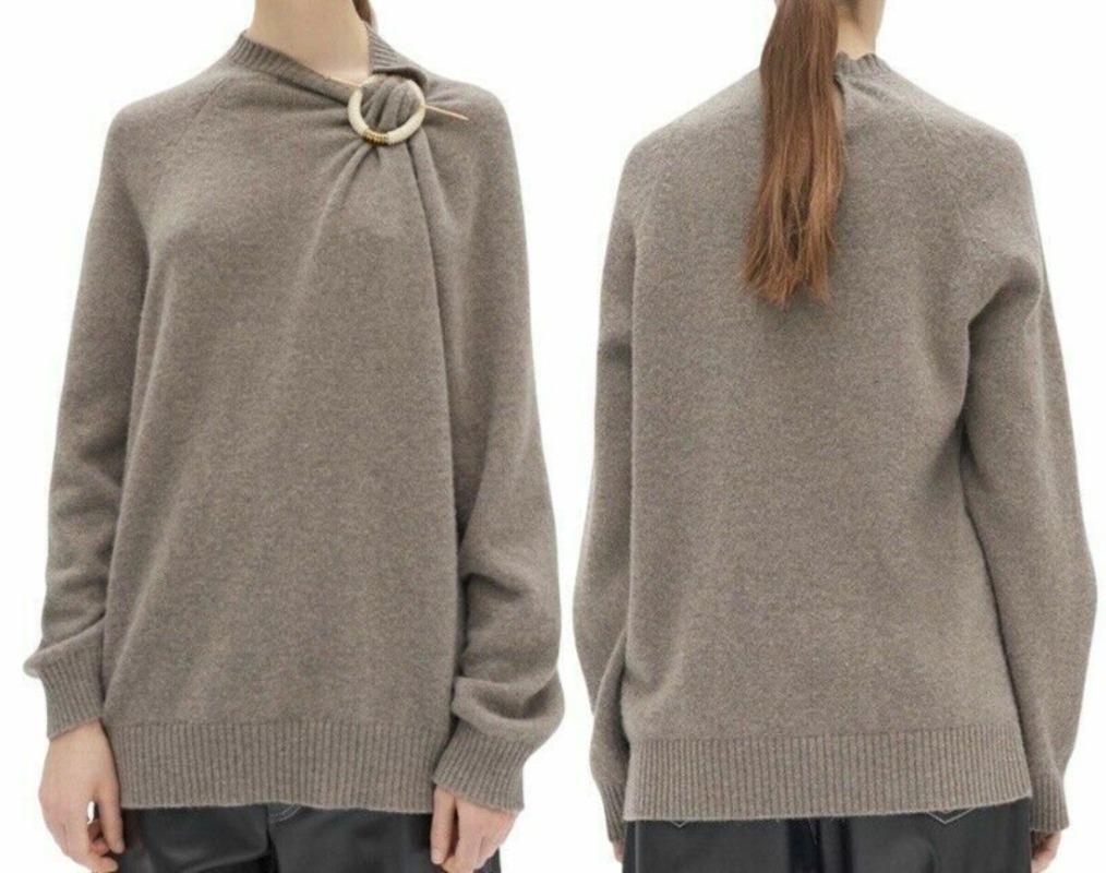 2018 CELINE by PHOEBE PHILO taupe oversized fuzzy sweater with brooch 4