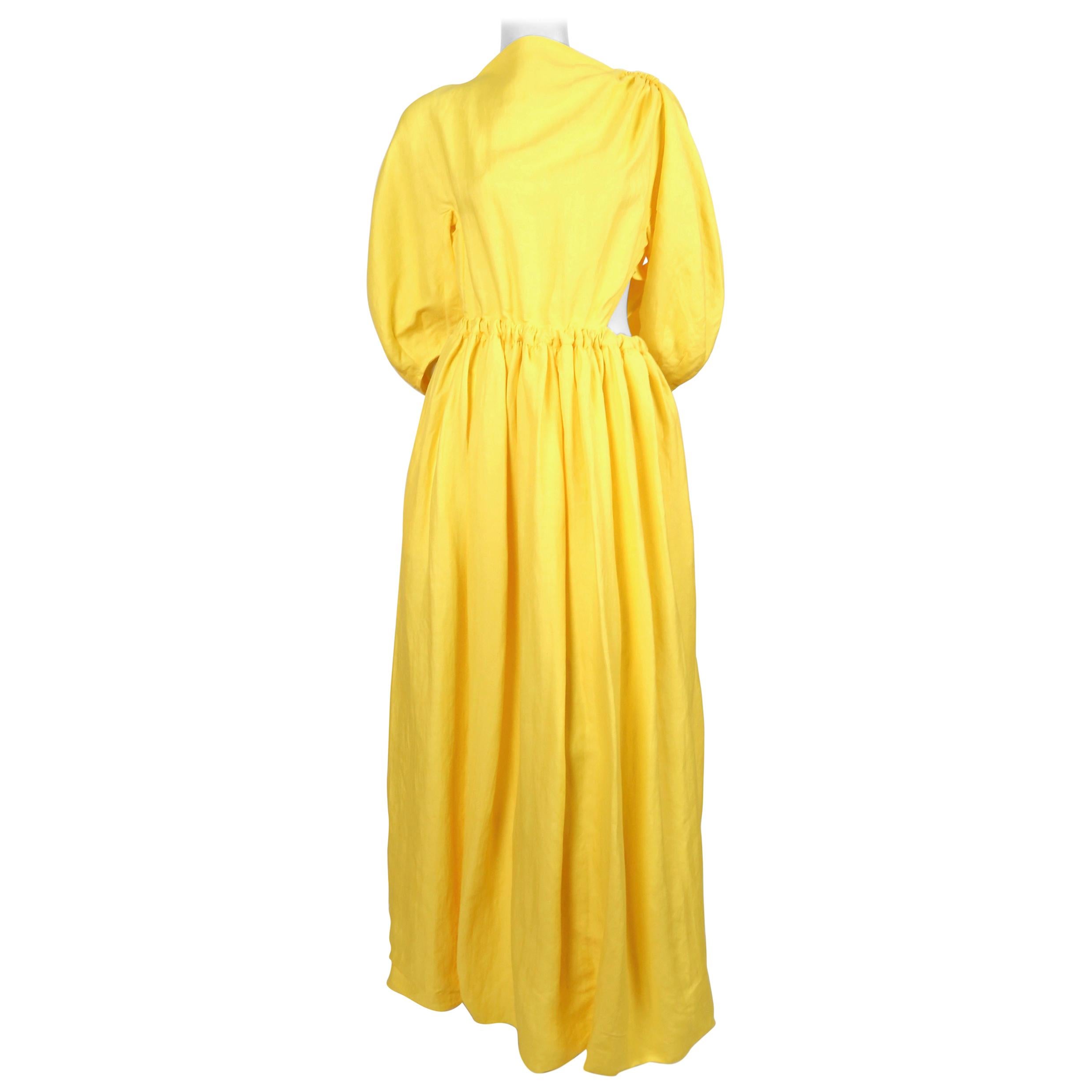 2018 CELINE by PHOEBE PHILO yellow linen maxi dress with cutout