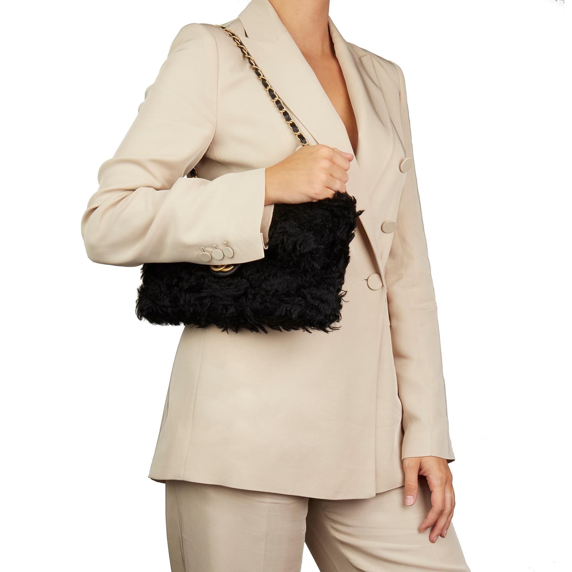 2018 Chanel Black Fantasy Fur Classic Foldover Flap Bag 5