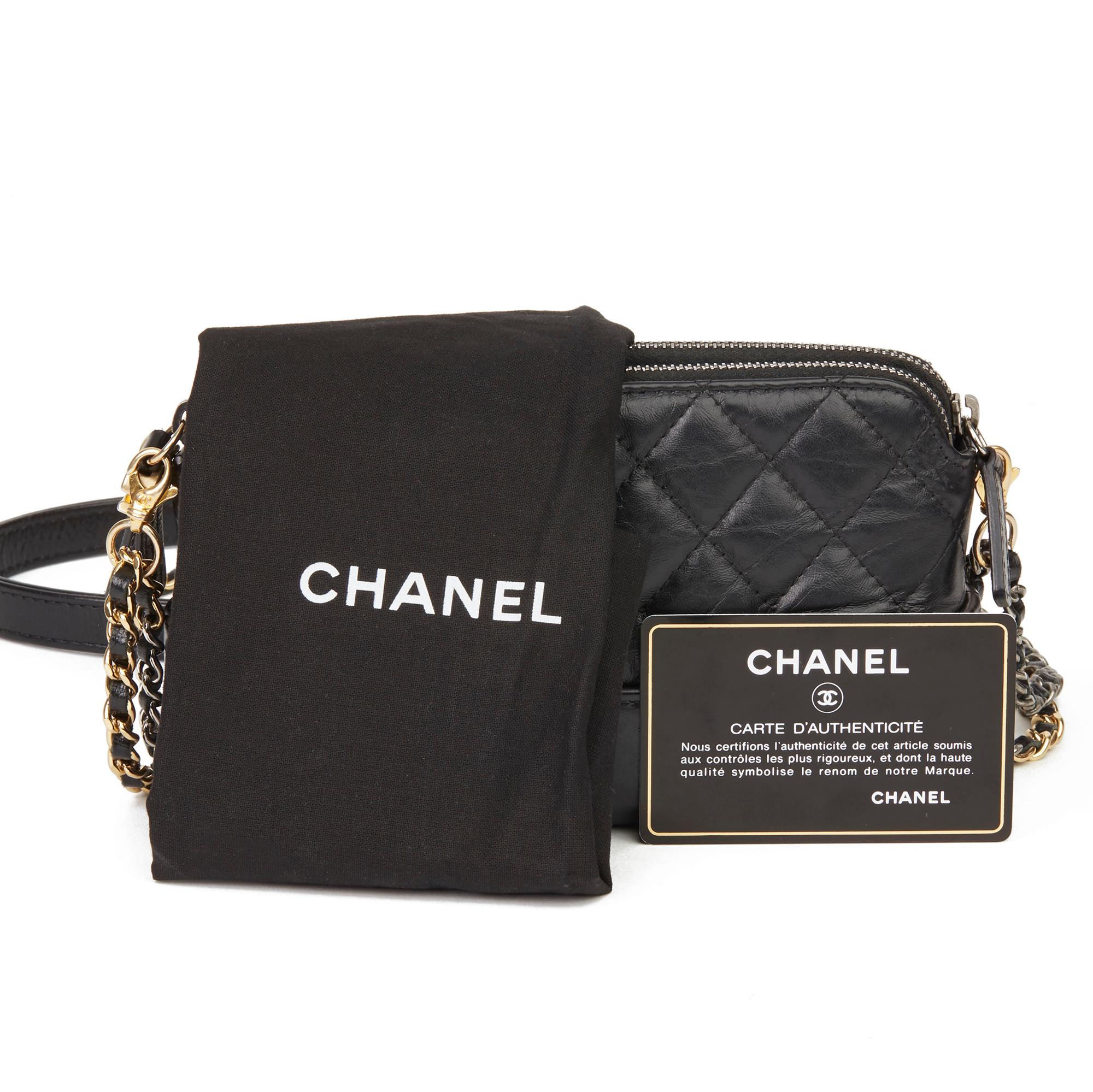 2018 Chanel Black Quilted Aged Calfskin Leather Gabrielle Clutch-with-Chain CWC 5