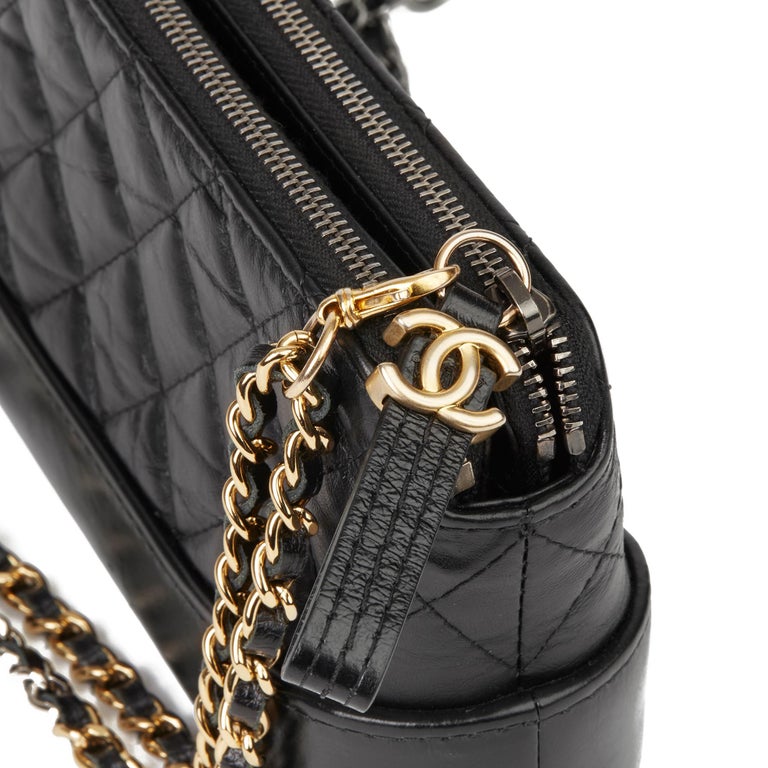CHANEL Aged Calfskin Quilted Small Gabrielle Clutch With Chain Black 769466