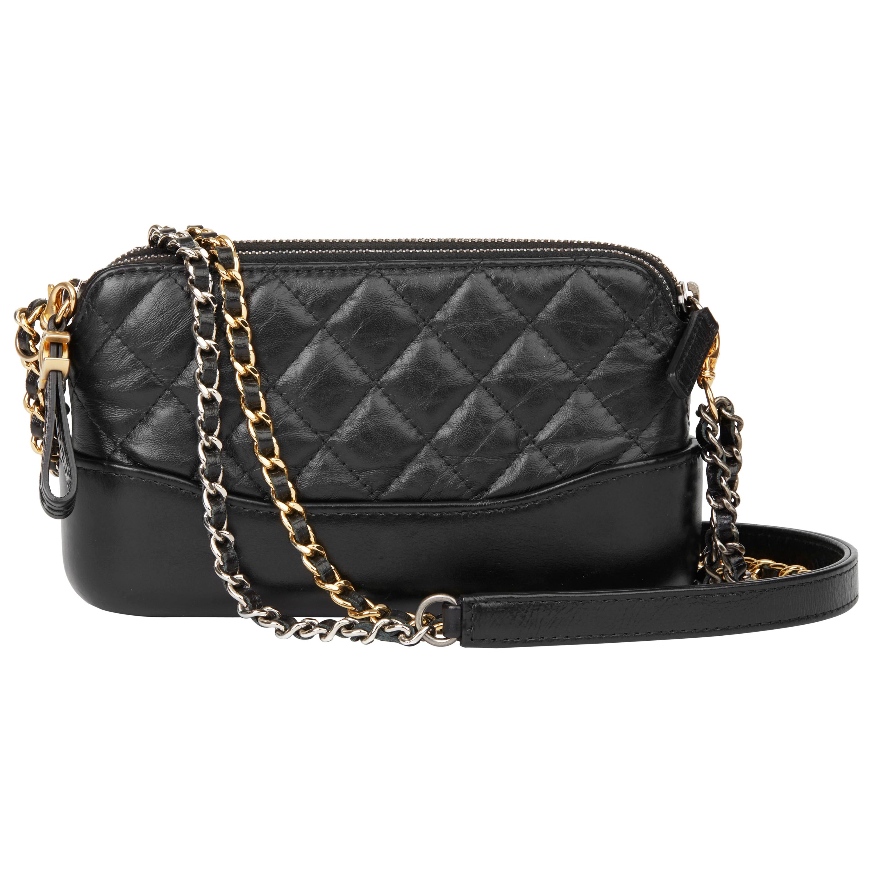 2018 Chanel Black Quilted Aged Calfskin Leather Gabrielle Clutch