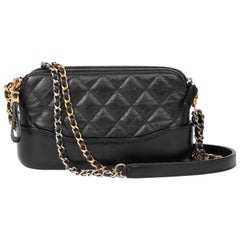 Used 2018 Chanel Black Quilted Aged Calfskin Leather Gabrielle Clutch-with-Chain CWC