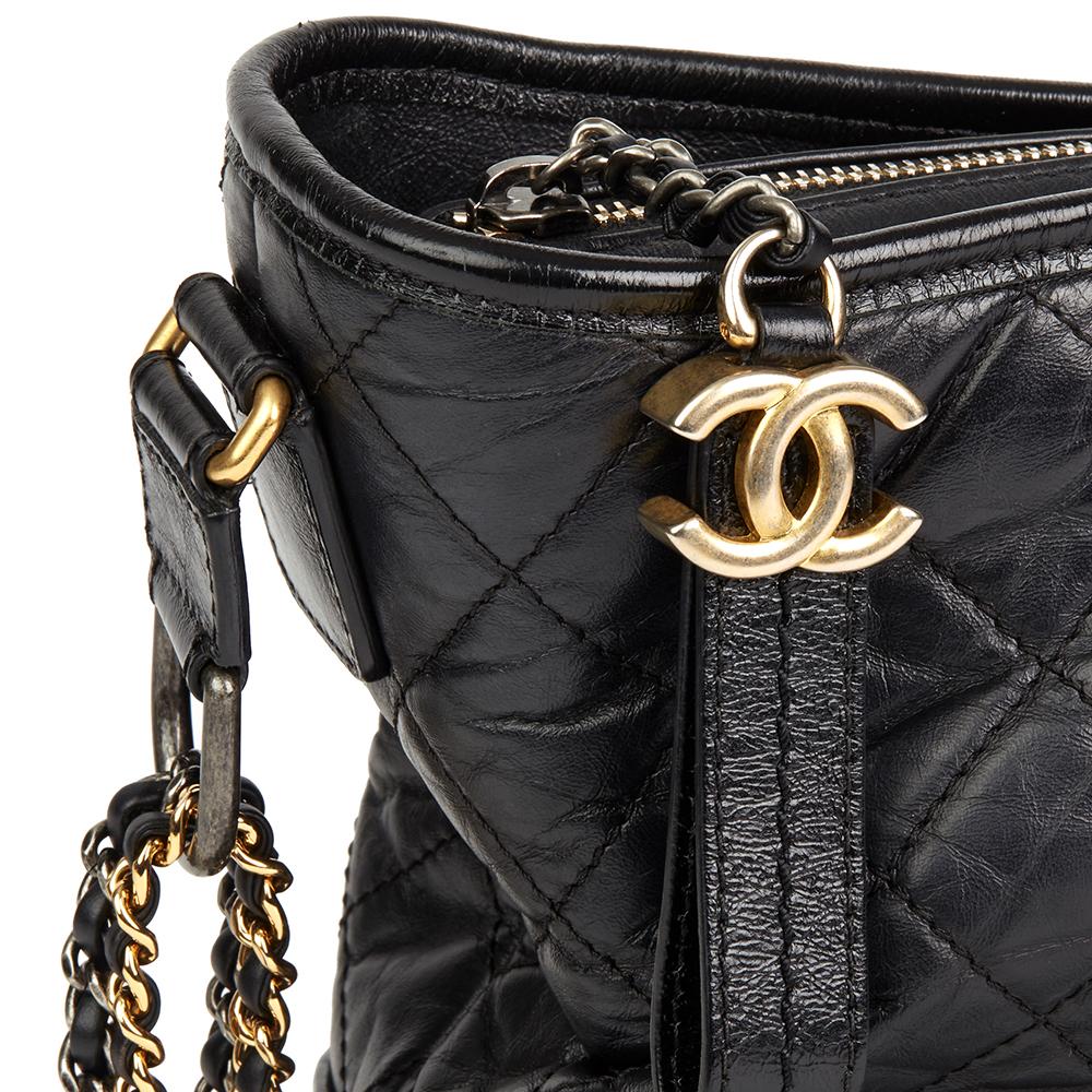 Women's 2018 Chanel Black Quilted Aged Calfskin Leather Gabrielle Hobo Bag