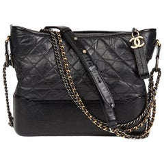 Used 2018 Chanel Black Quilted Aged Calfskin Leather Gabrielle Hobo Bag