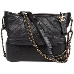 2018 Chanel Black Quilted Aged Calfskin Leather Gabrielle Hobo Bag