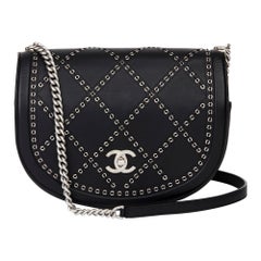 2018 Chanel Black Quilted Calfskin Coco Eyelets Round Flap Bag