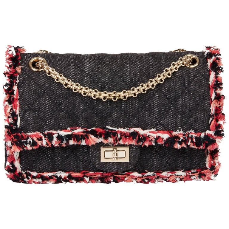 værst fordampning Tilbagetrækning 2018 Chanel Black Quilted Denim and Pink Tweed 2.55 Reissue 225 Double Flap  Bag at 1stDibs | chanel tweed bag 2018