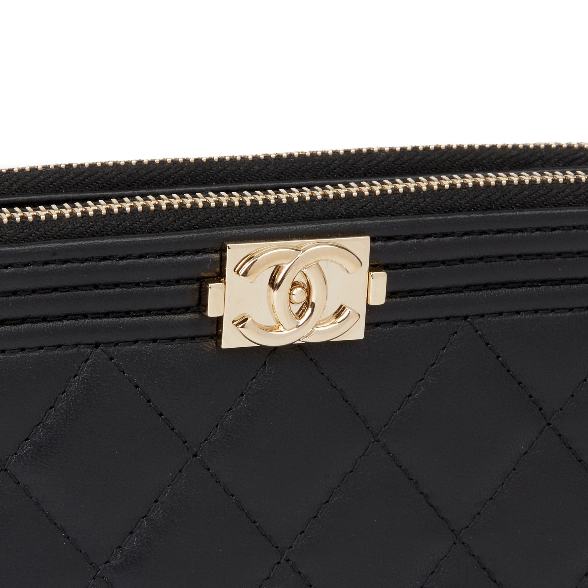 Women's 2018 Chanel Black Quilted Lambskin Double Zip Around Le Boy Wallet-on-Chain WOC