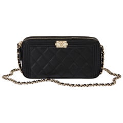 2018 Chanel Black Quilted Lambskin Double Zip Around Le Boy Wallet-on-Chain WOC