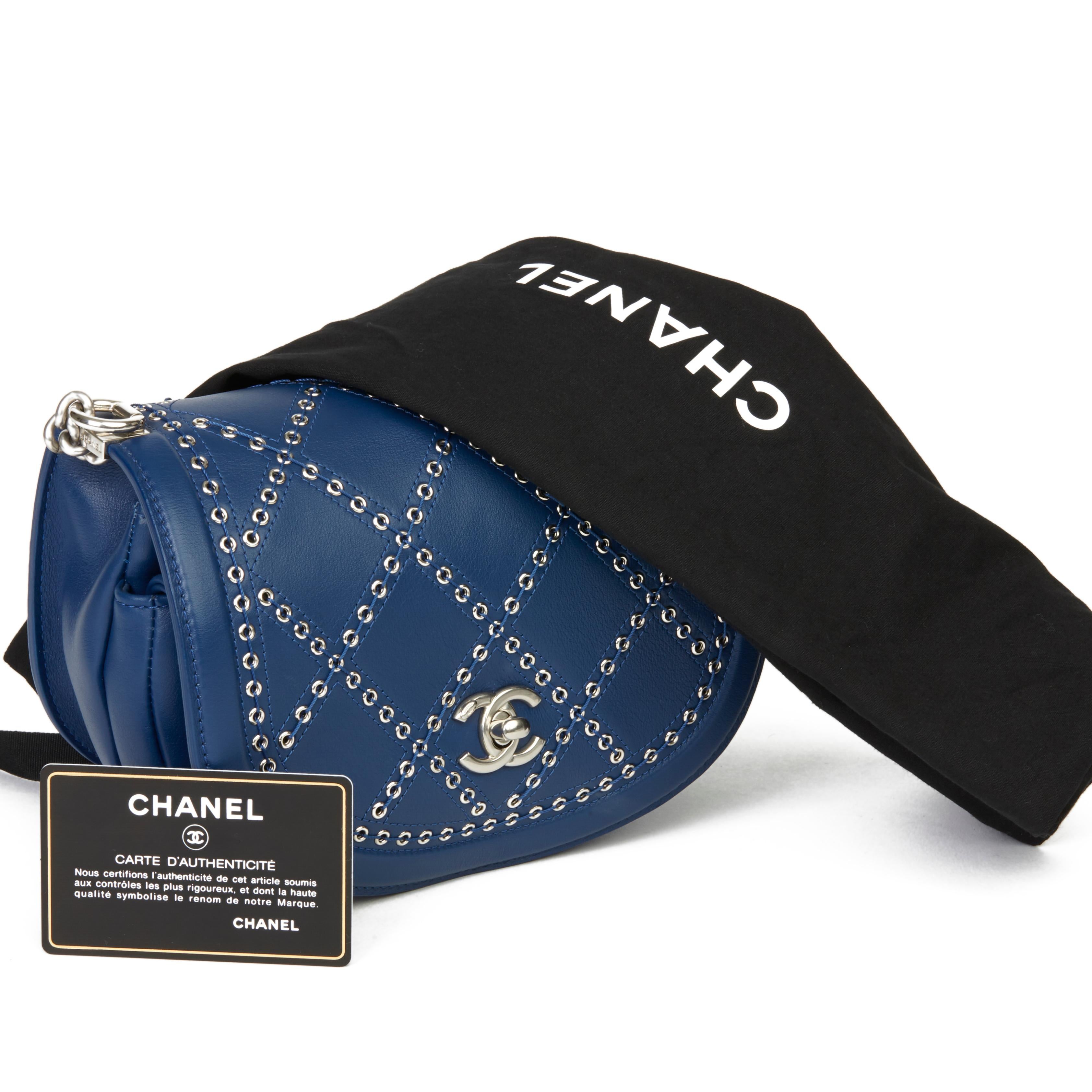 2018 Chanel Blue Quilted Calfskin Coco Eyelets Round Flap Bag 7