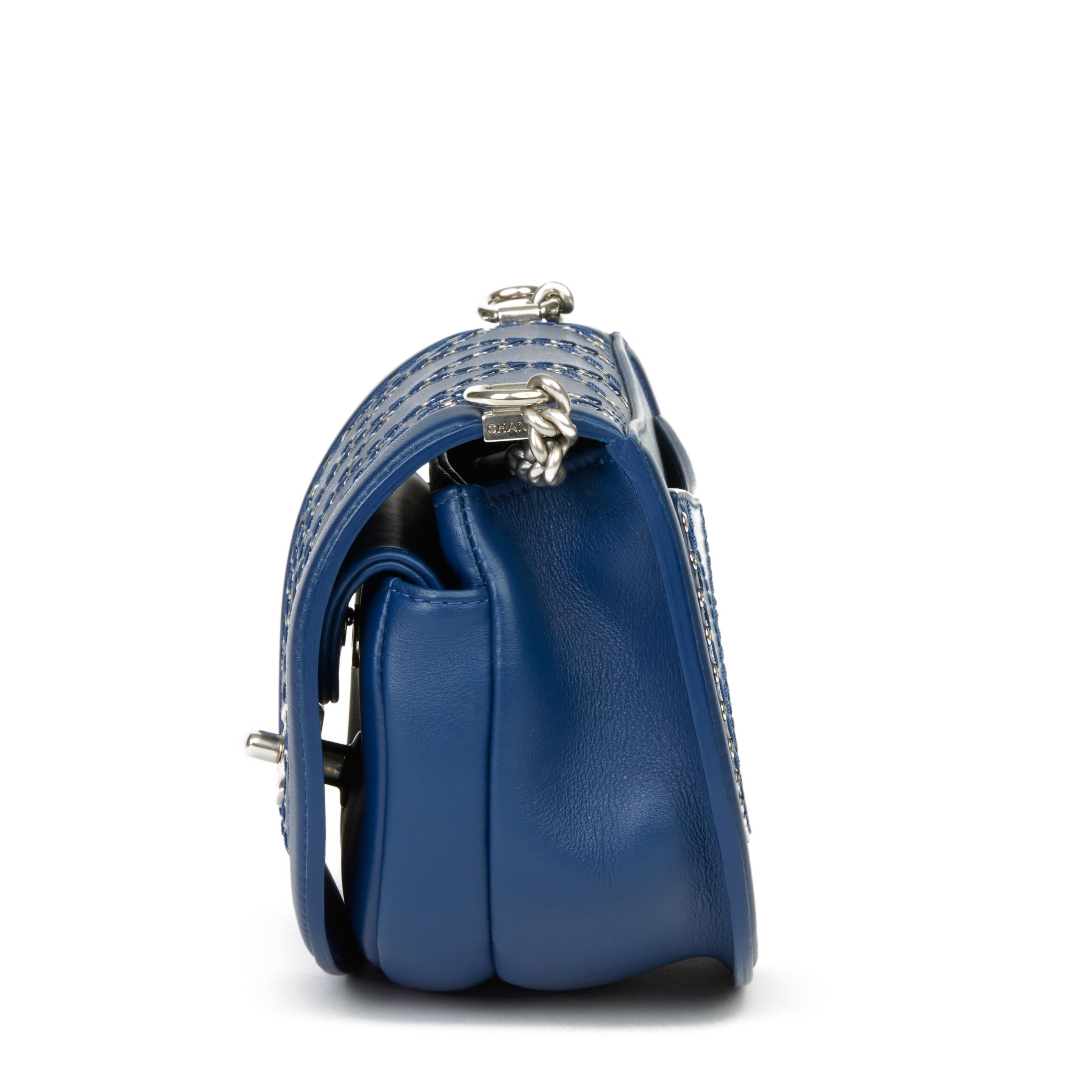 2018 Chanel Blue Quilted Calfskin Coco Eyelets Round Flap Bag In Excellent Condition In Bishop's Stortford, Hertfordshire