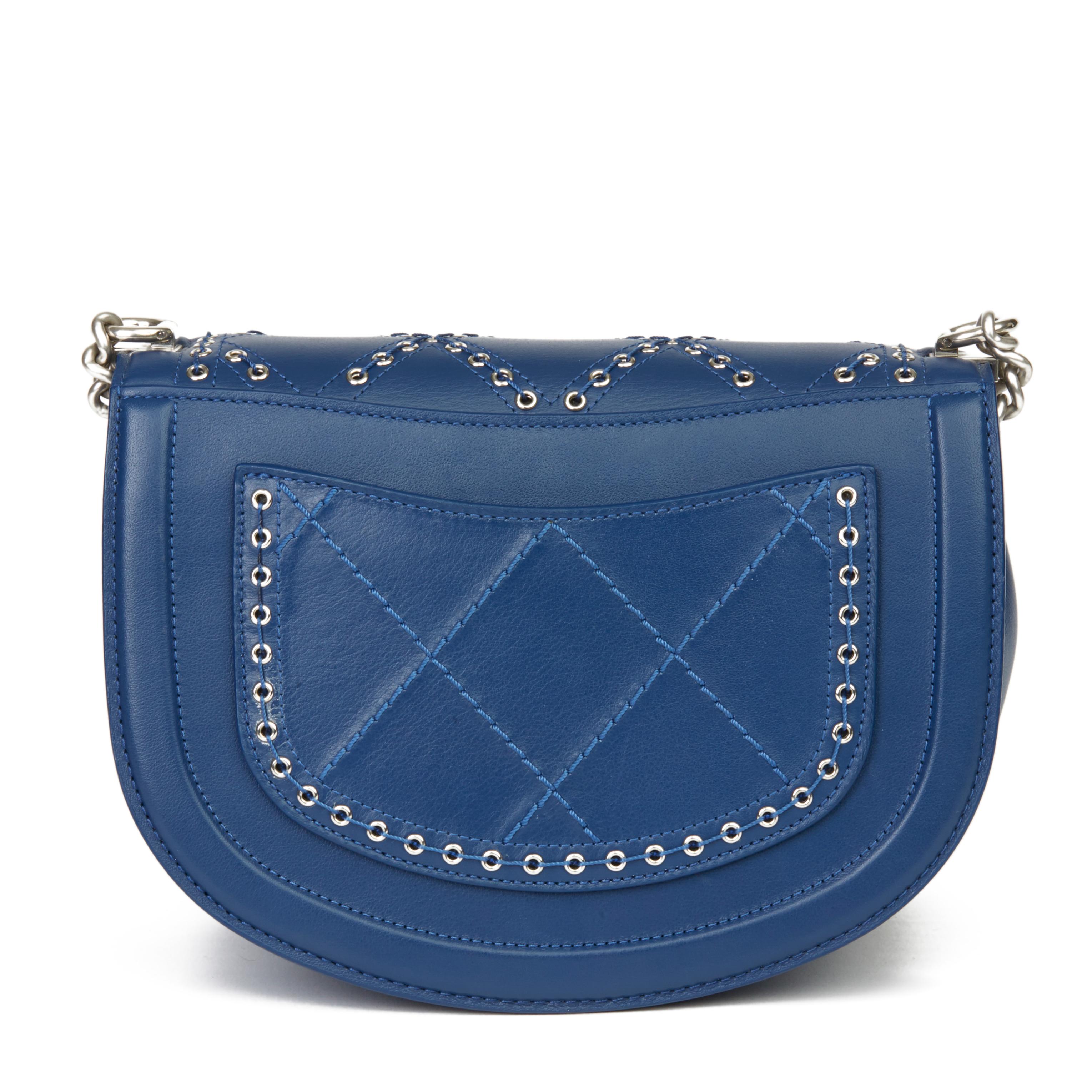 Women's 2018 Chanel Blue Quilted Calfskin Coco Eyelets Round Flap Bag