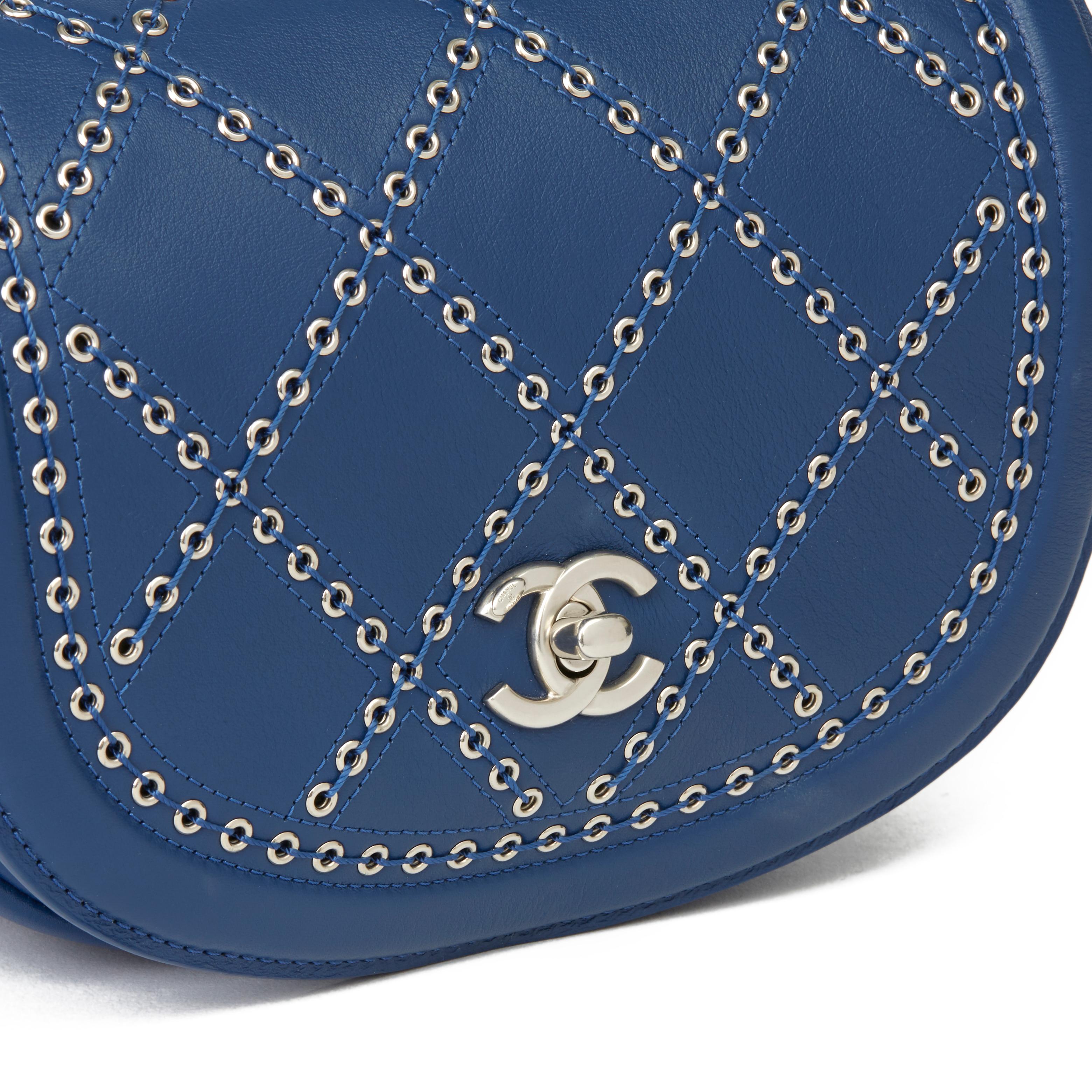 2018 Chanel Blue Quilted Calfskin Coco Eyelets Round Flap Bag 2