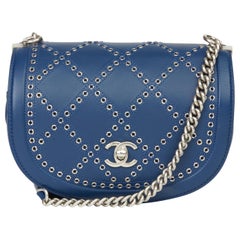 2018 Chanel Blue Quilted Calfskin Coco Eyelets Round Flap Bag