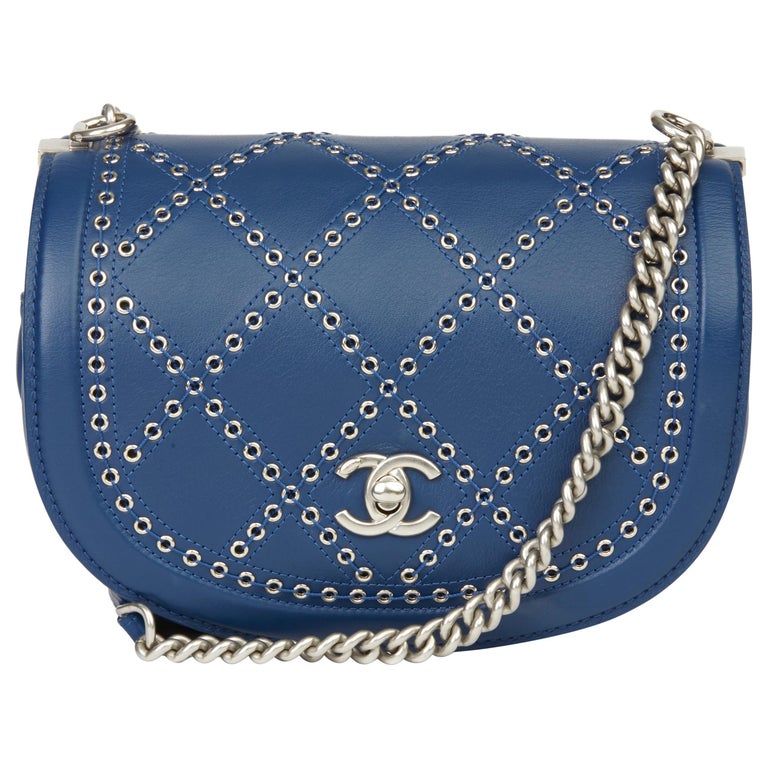 2018 Chanel Blue Quilted Calfskin Coco Eyelets Round Flap Bag at 1stDibs