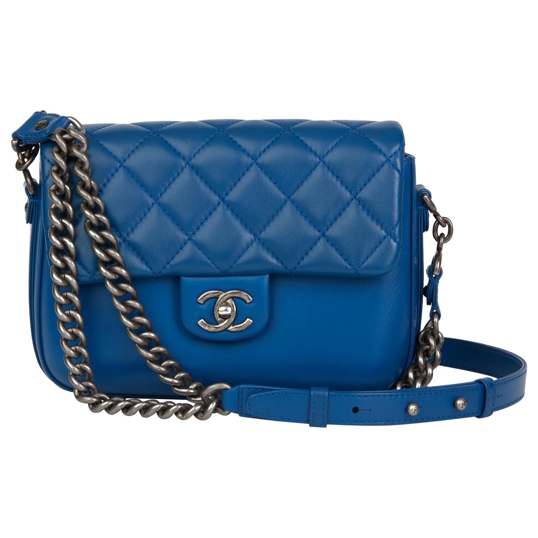 2018 Chanel Blue Quilted Calfskin Leather Classic Single Flap Bag 