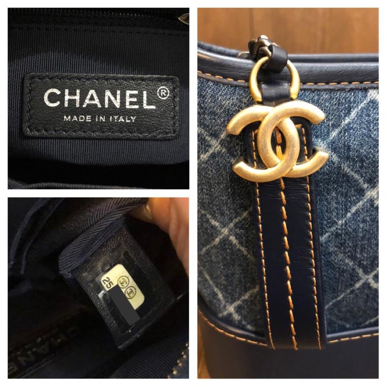 CHANEL Denim Calfskin Quilted Small Gabrielle Clutch With Chain