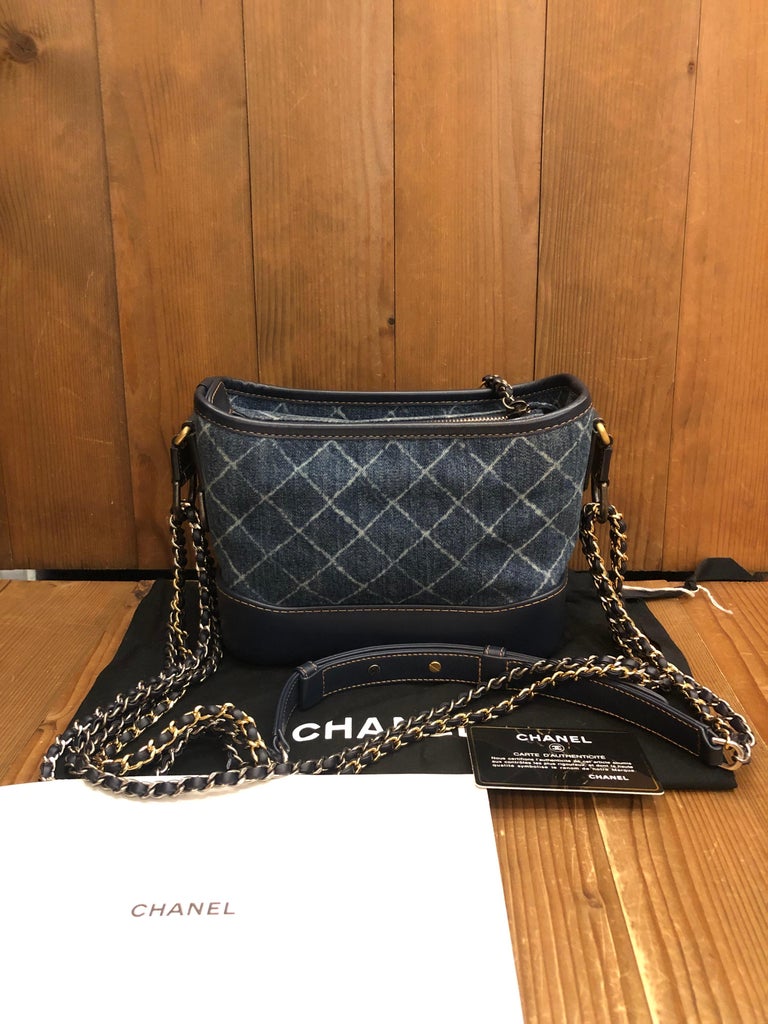 Chanel Tweed and Blue Leather Small Gabrielle Bag Tricolor Hardware, 2018 (Like New)