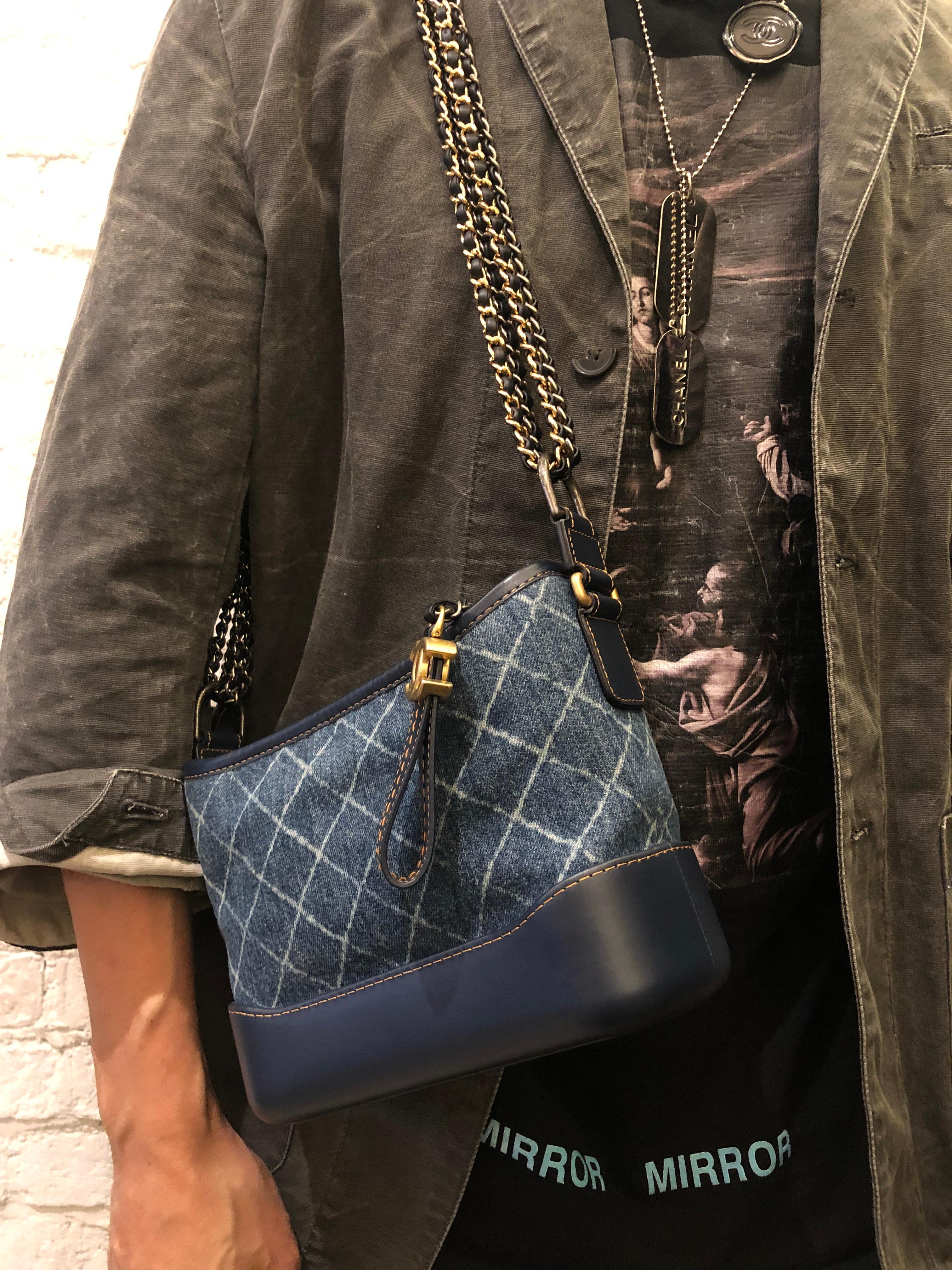 Women's or Men's 2018 CHANEL Gabrielle Blue Denim Hobo Bag Small