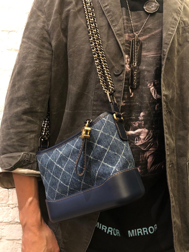 2018 CHANEL Gabrielle Blue Denim Hobo Bag Small