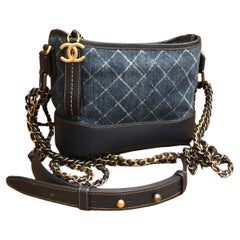 Chanel Tweed and Blue Leather Small Gabrielle Bag Tricolor Hardware, 2018 (Like New)
