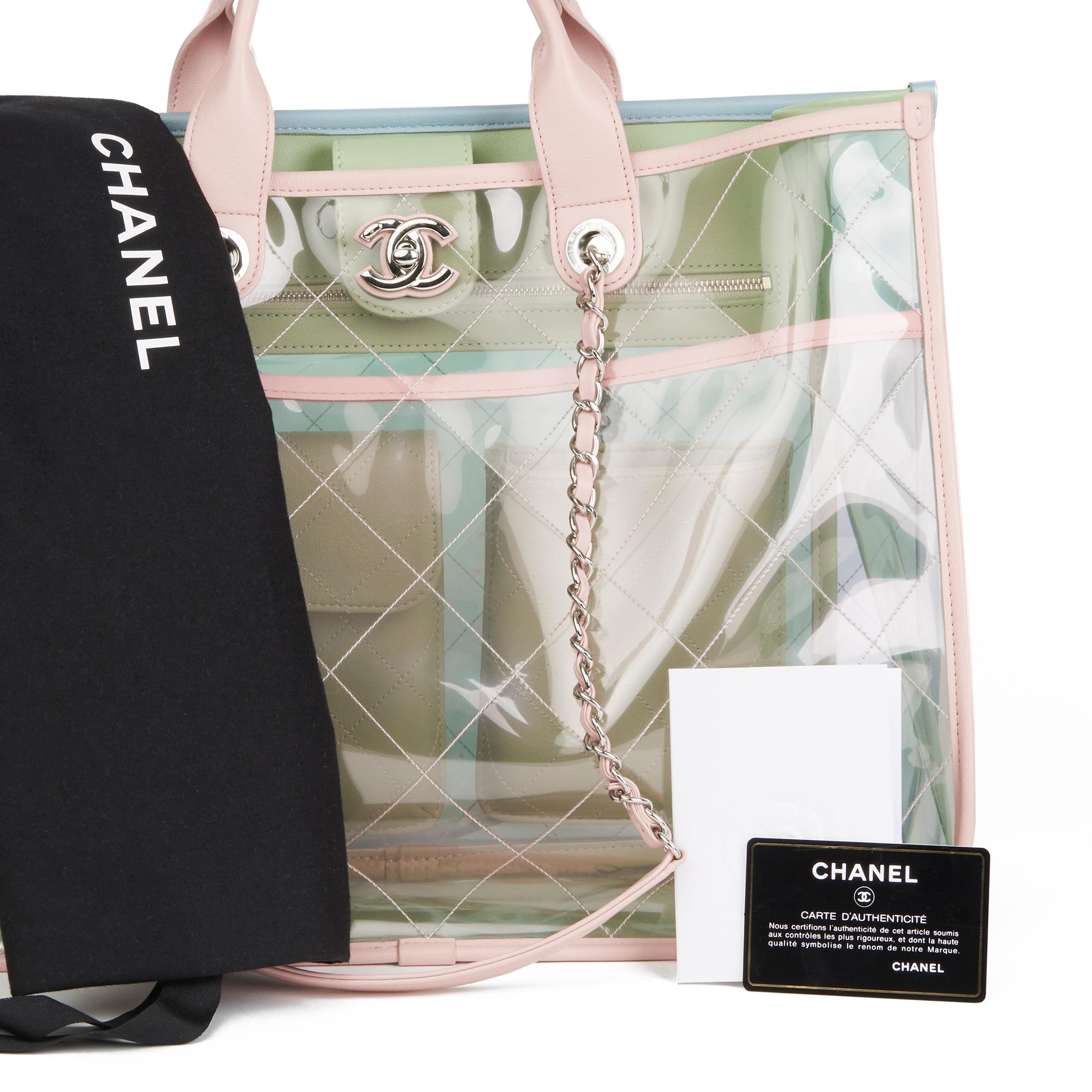 2018 Chanel Green, Blue, Pink Lambskin & PVC Large Naked Shopping Tote 3