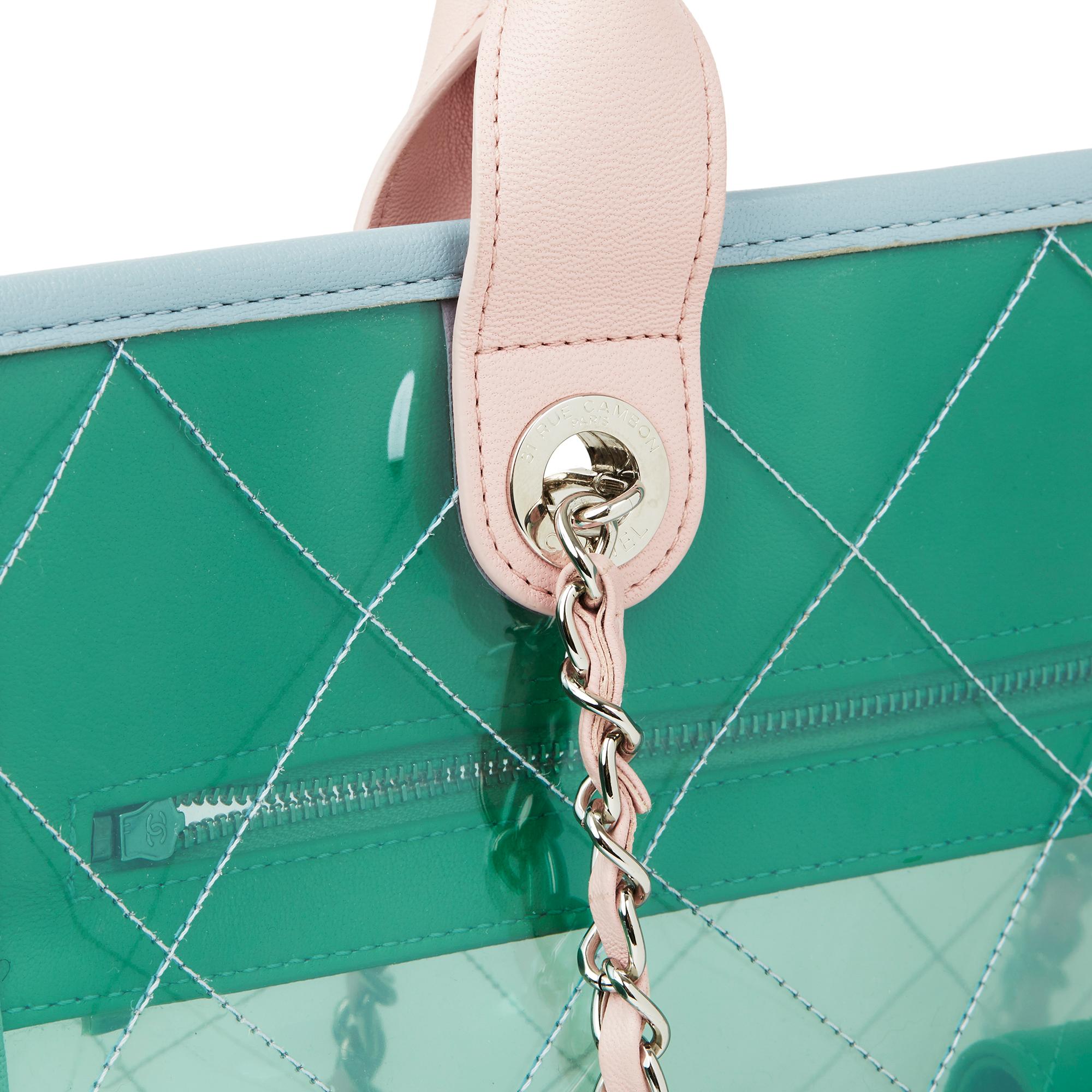 2018 Chanel Green, Blue, Pink Lambskin & PVC Large Naked Shopping Tote In Excellent Condition In Bishop's Stortford, Hertfordshire