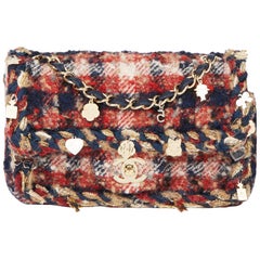 2018 Chanel Multicolour Quilted Tweed Fabric Charm Rectangular Mini Flap Bag