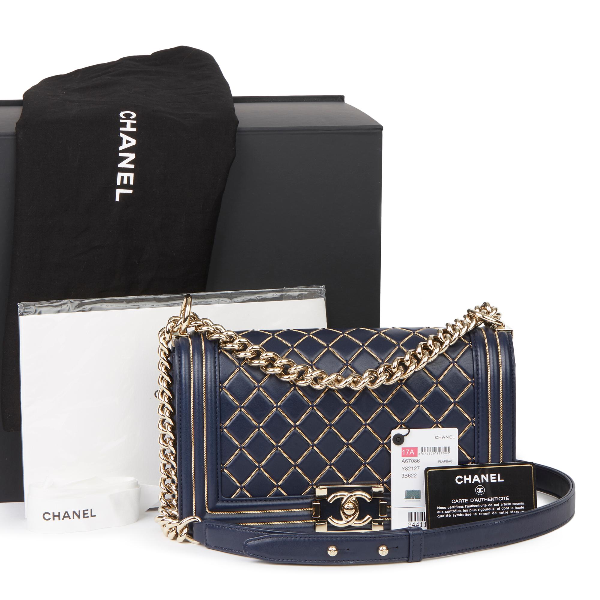 2018 Chanel Navy Chain Quilted Lambskin Medium Le Boy 7
