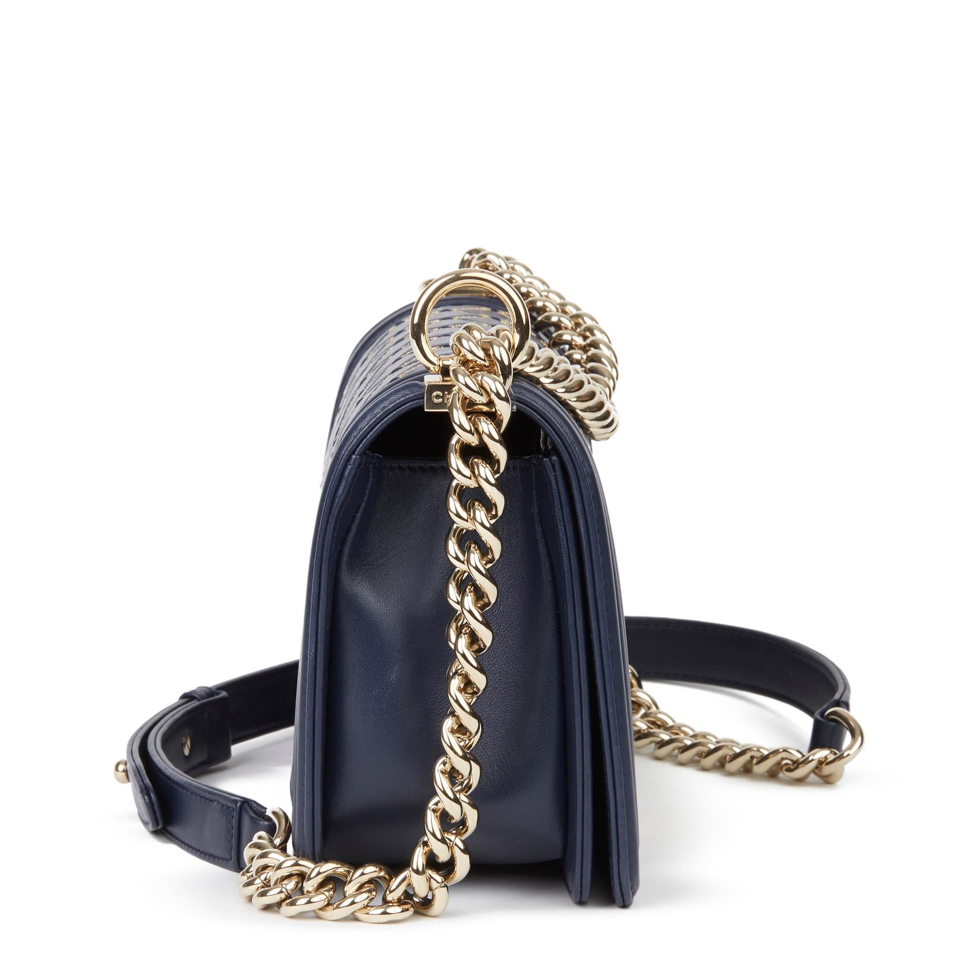 Black 2018 Chanel Navy Chain Quilted Lambskin Medium Le Boy