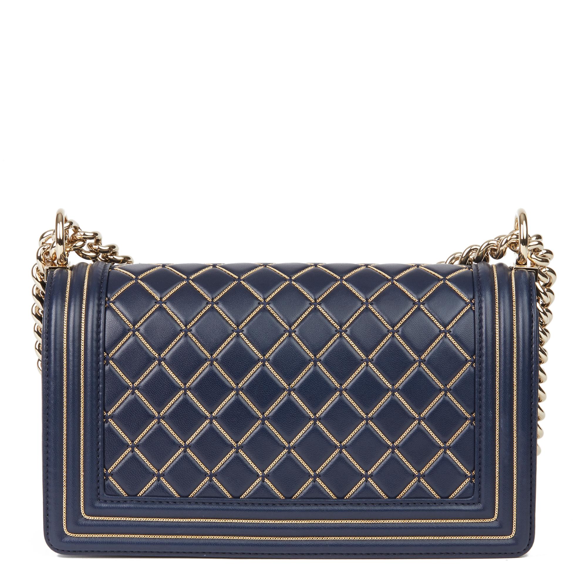 Women's 2018 Chanel Navy Chain Quilted Lambskin Medium Le Boy