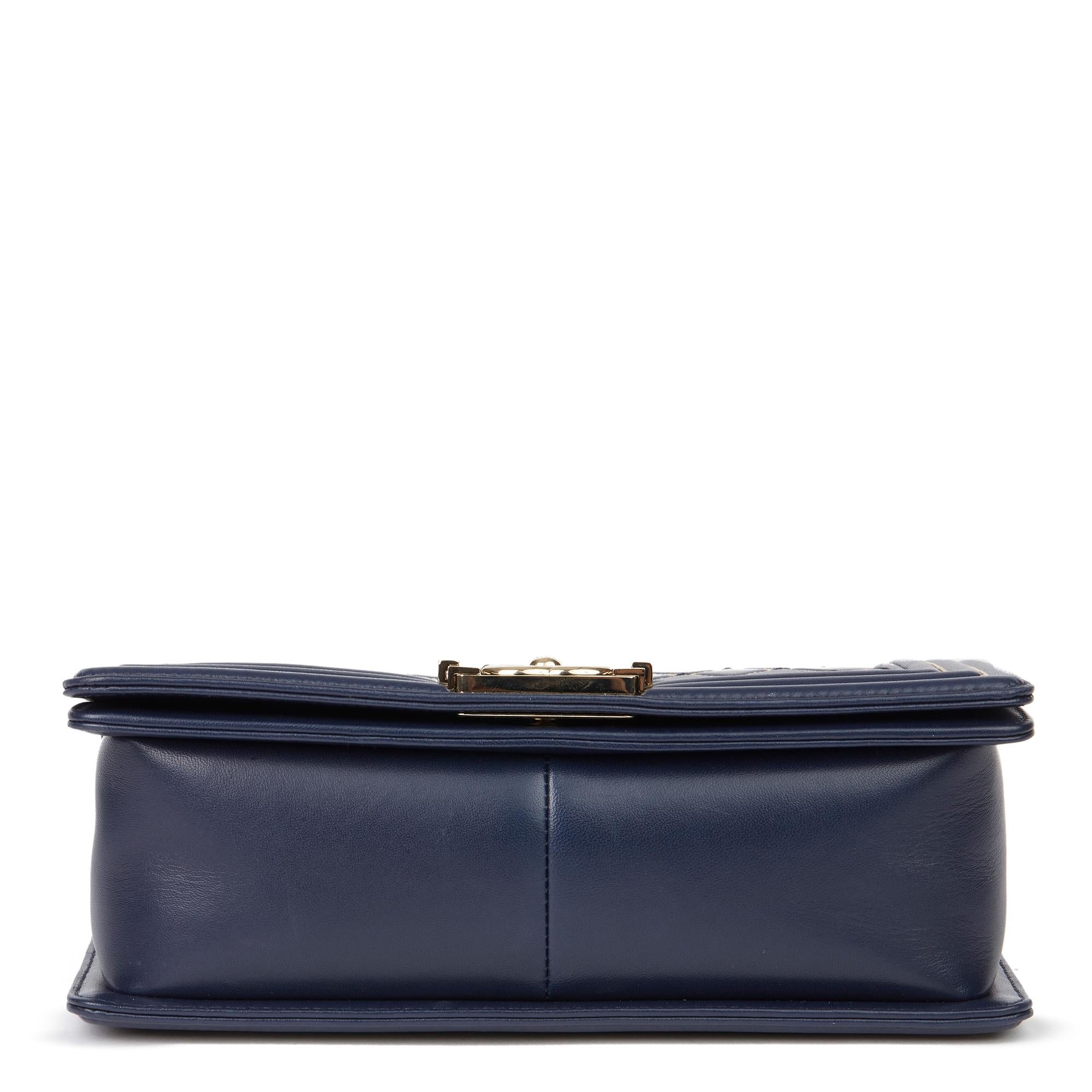 2018 Chanel Navy Chain Quilted Lambskin Medium Le Boy 1