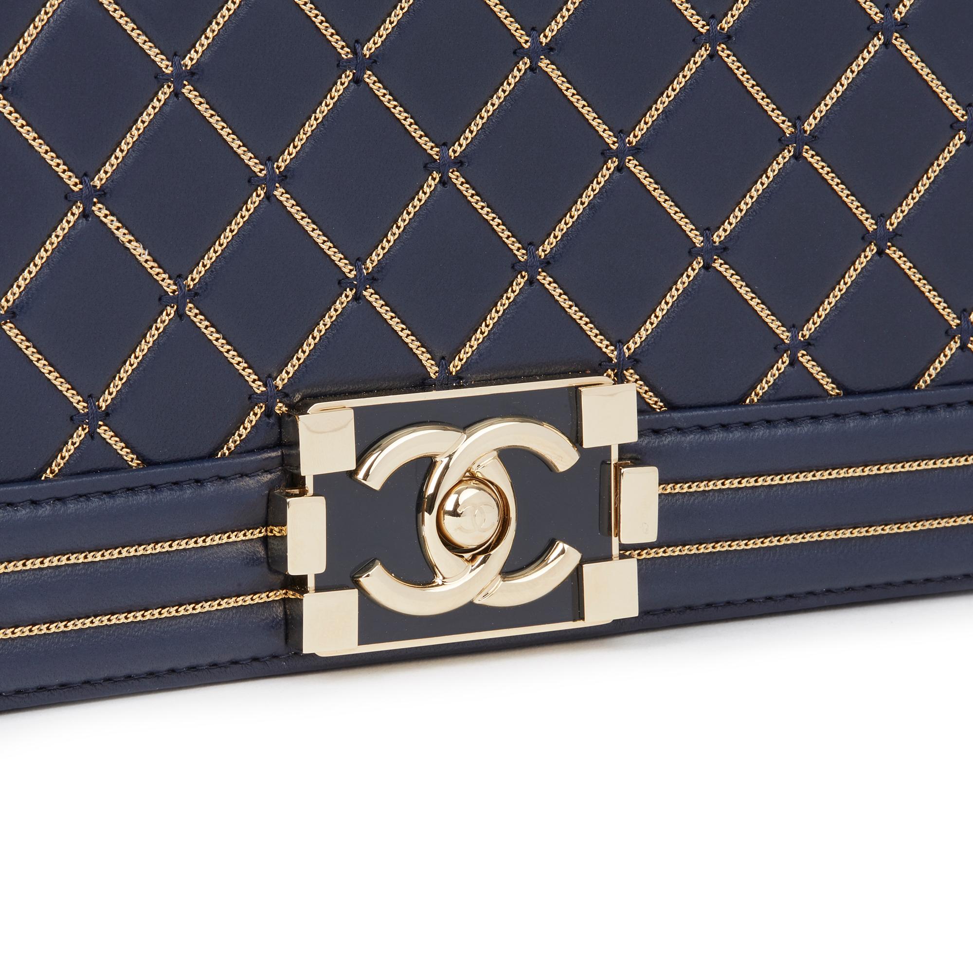 2018 Chanel Navy Chain Quilted Lambskin Medium Le Boy 2
