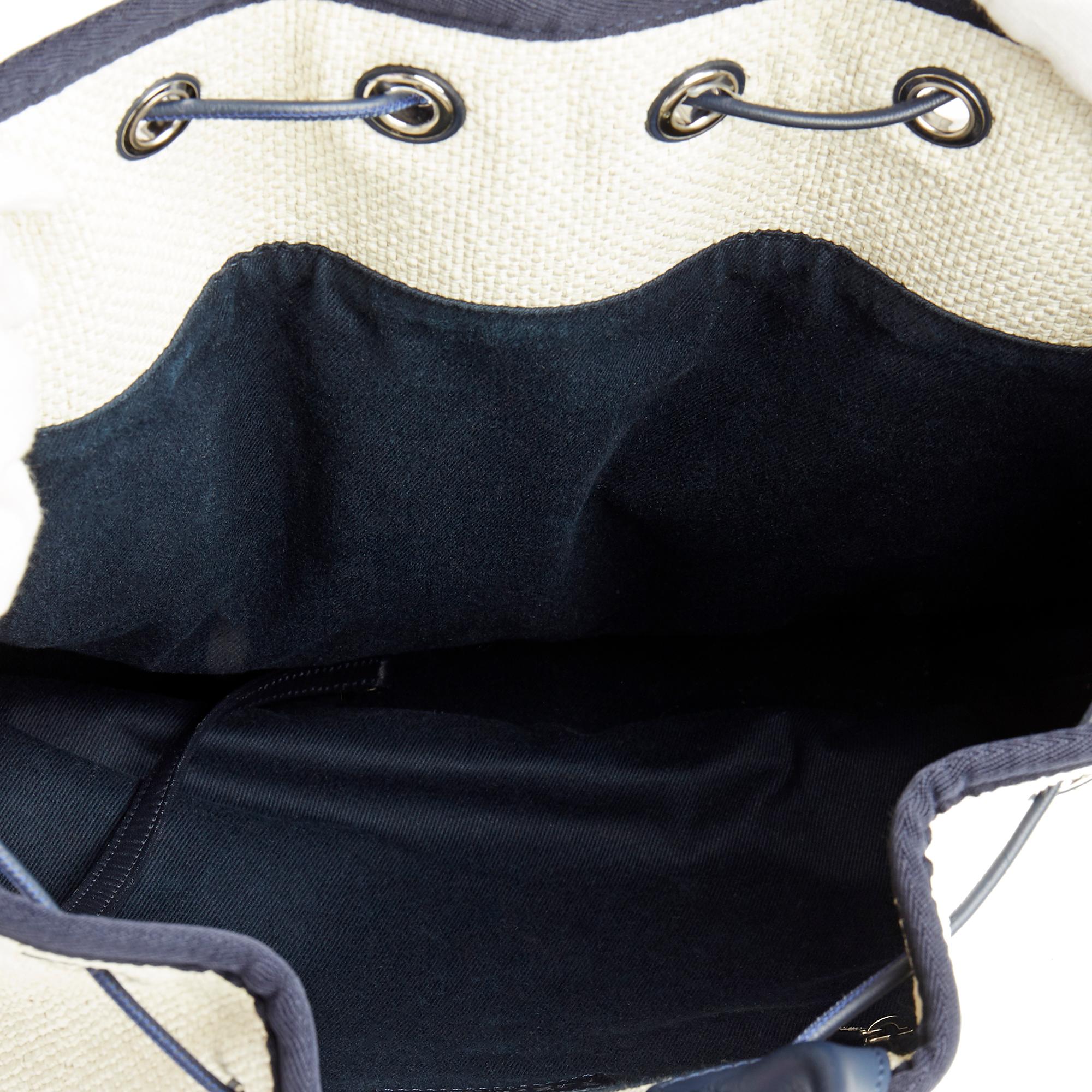 2018 Chanel Off White Raffia & Navy Kalbsleder Deauville Rucksack 5