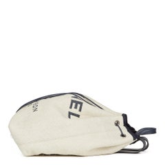 2018 Chanel Off White Raffia & Navy Calfskin Leather Deauville Backpack