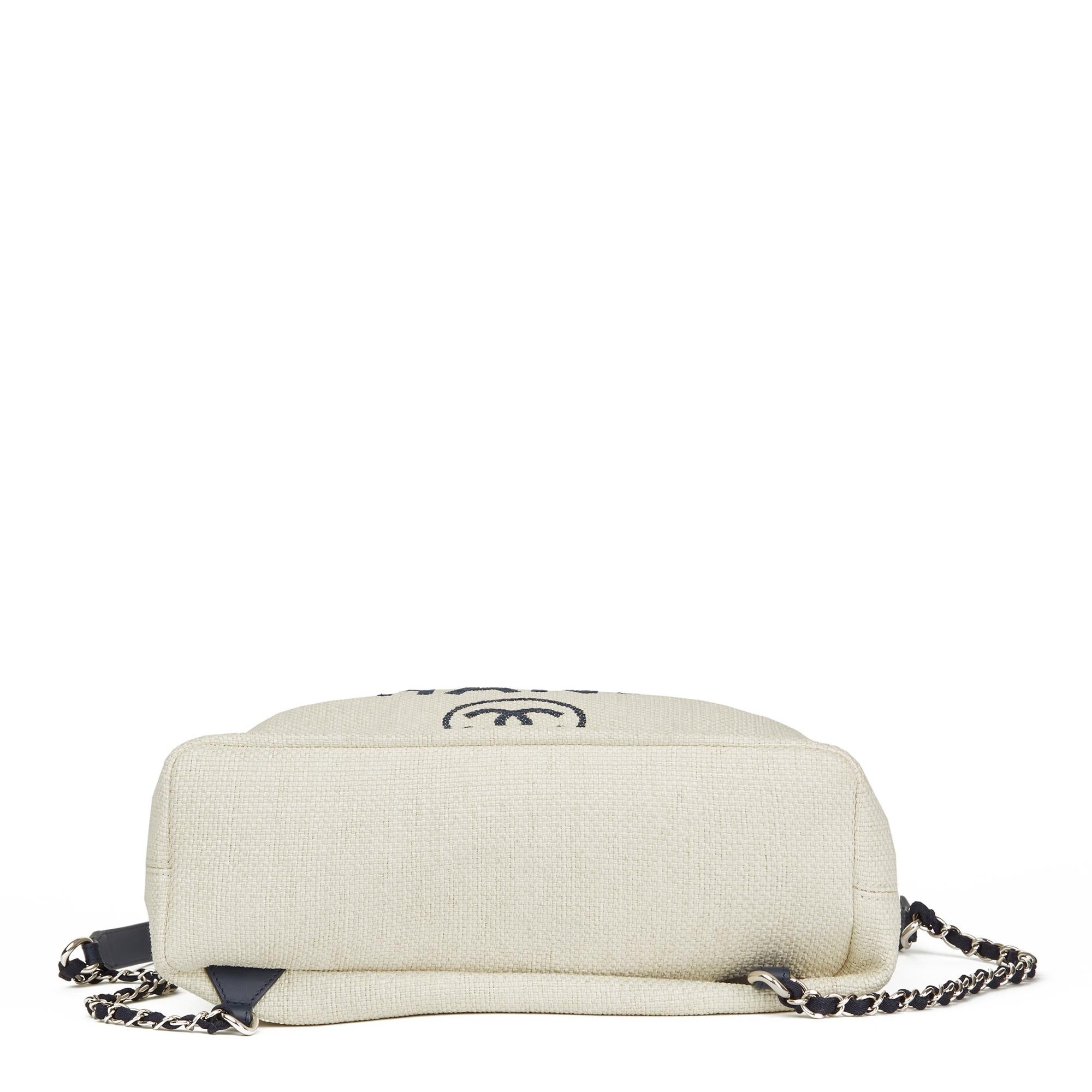 2018 Chanel Off White Raffia & Navy Kalbsleder Deauville Rucksack Damen