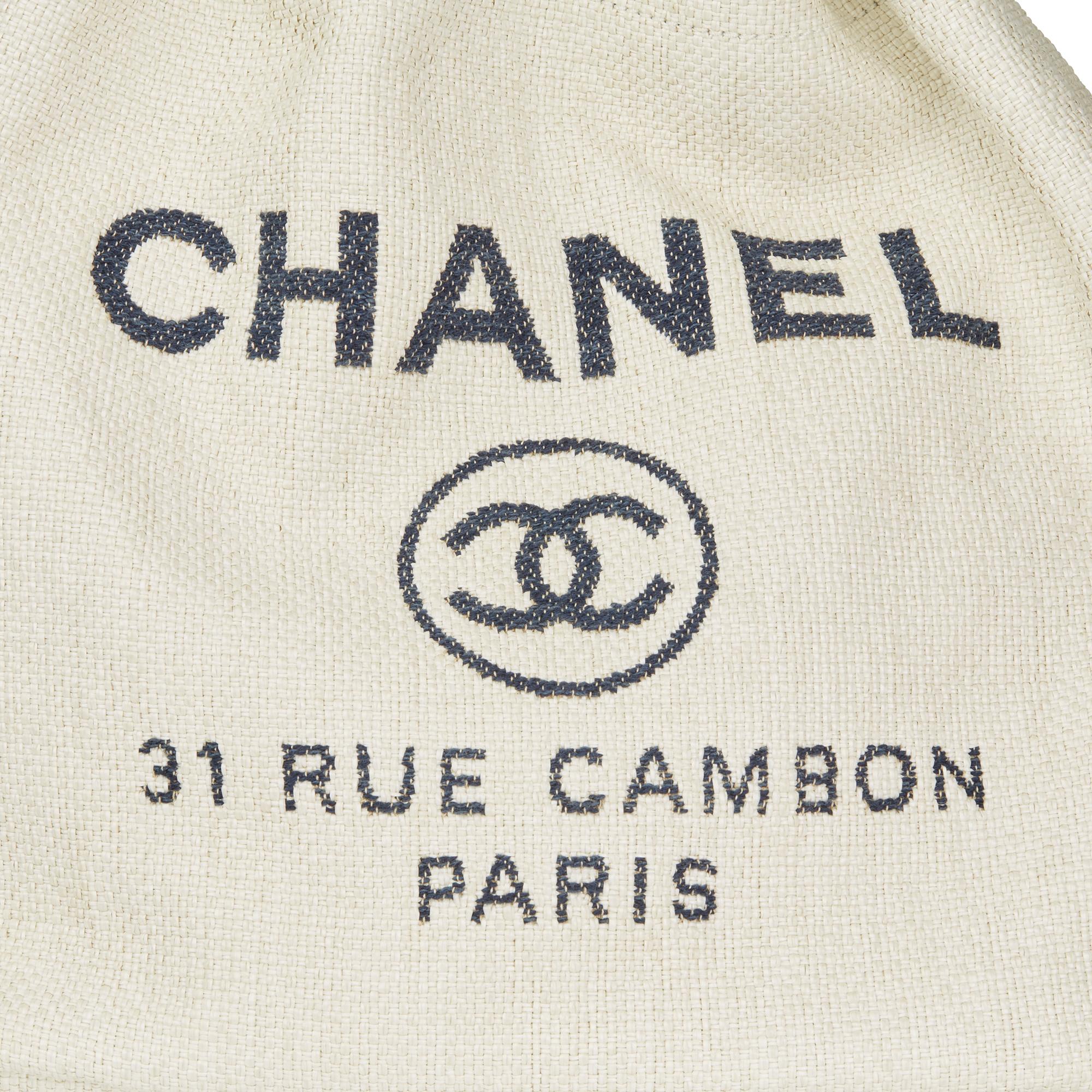 2018 Chanel Off White Raffia & Navy Kalbsleder Deauville Rucksack 1