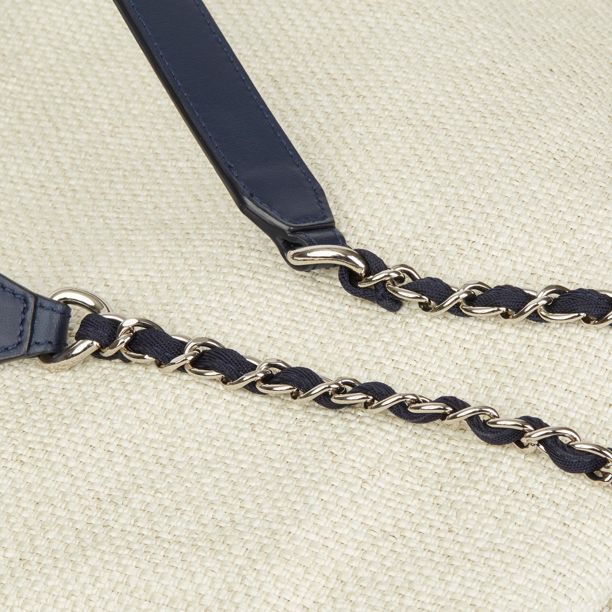 2018 Chanel Off White Raffia & Navy Kalbsleder Deauville Rucksack 2