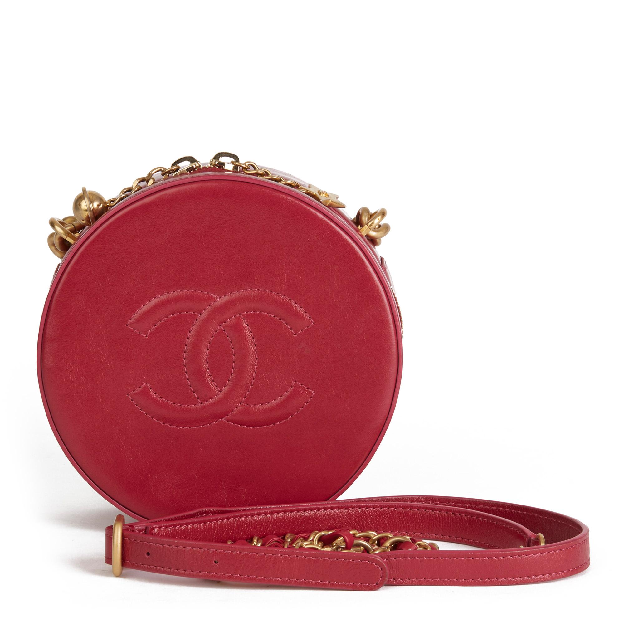 2018 Chanel Raspberry Glazed Calfskin Leather Round as Earth Bag  4