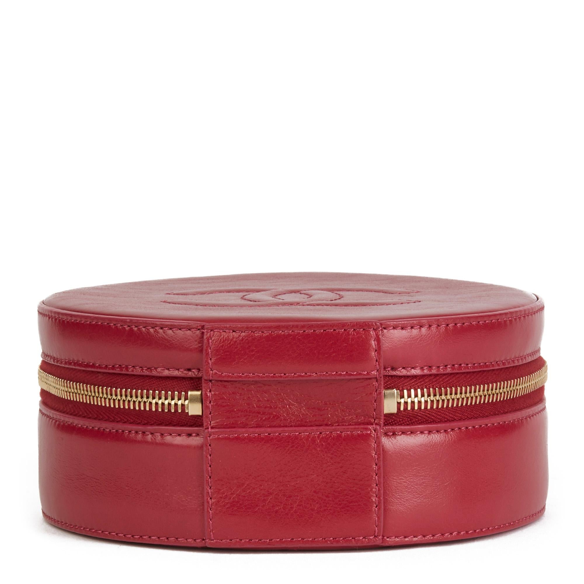 Red 2018 Chanel Raspberry Glazed Calfskin Leather Round as Earth Bag 