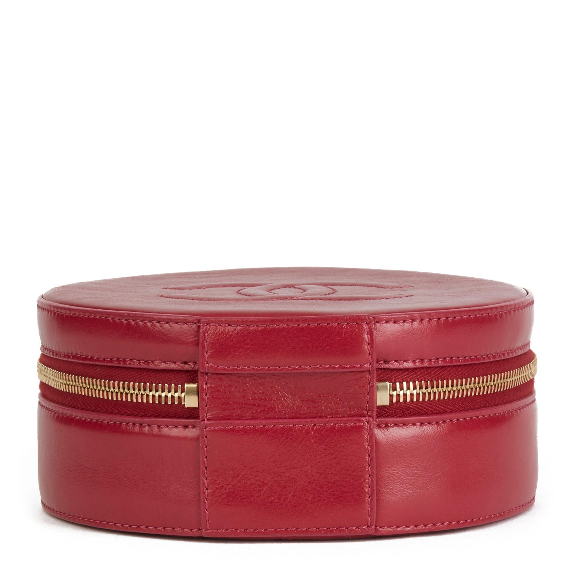 2018 Chanel Himbeere glasiert Kalbsleder rund wie Erde Tasche 1
