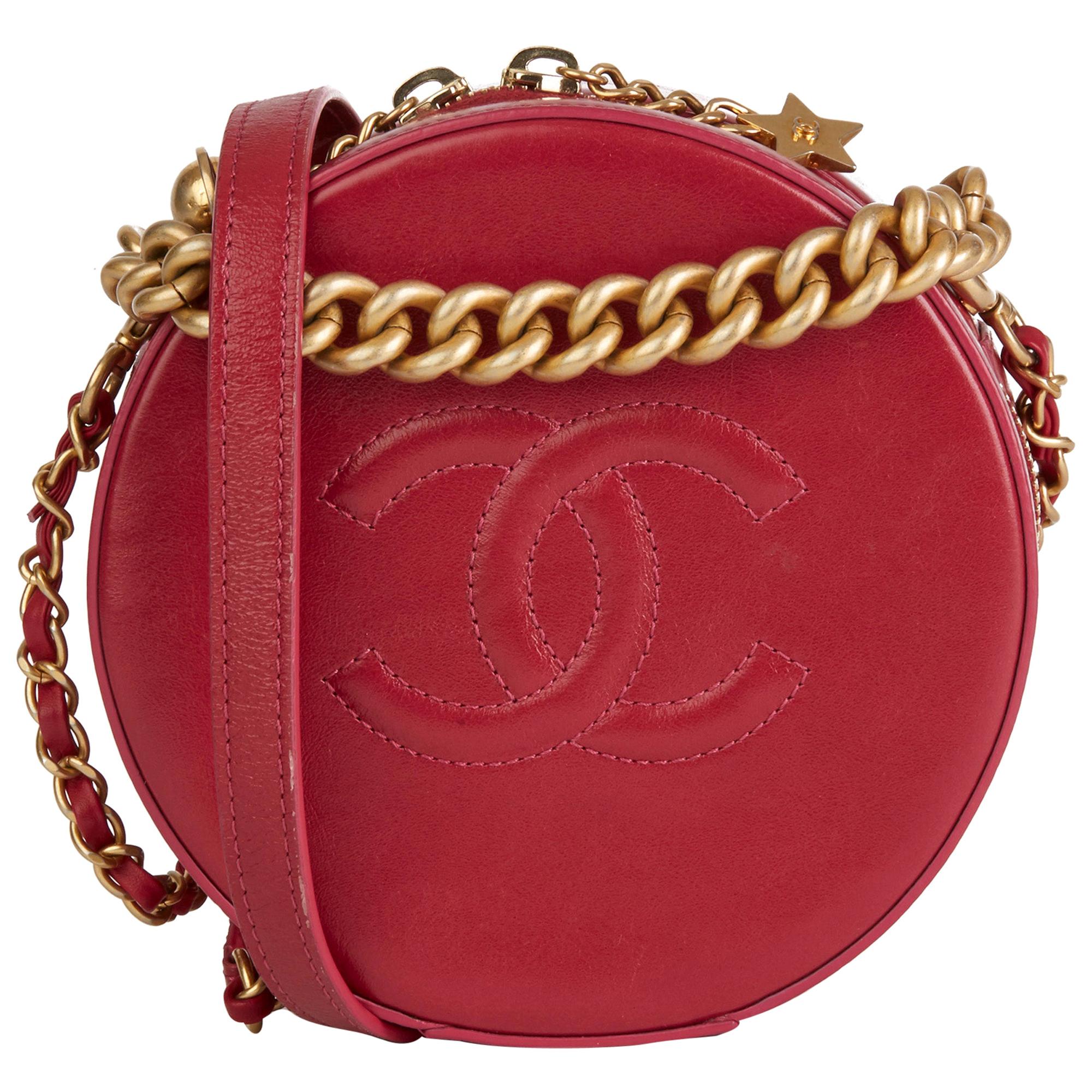 2018 Chanel Raspberry Glazed Calfskin Leather Round as Earth Bag 